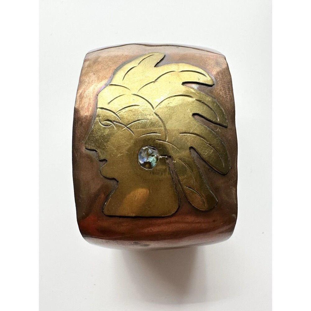 Vintage Southwest Mexican Copper & Abalone Cuff Bracelet 7.25”